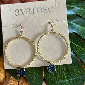 BOGO FREE AVA ROSE NEW BLUE DRUZY CIRCLE HOOP EARRY